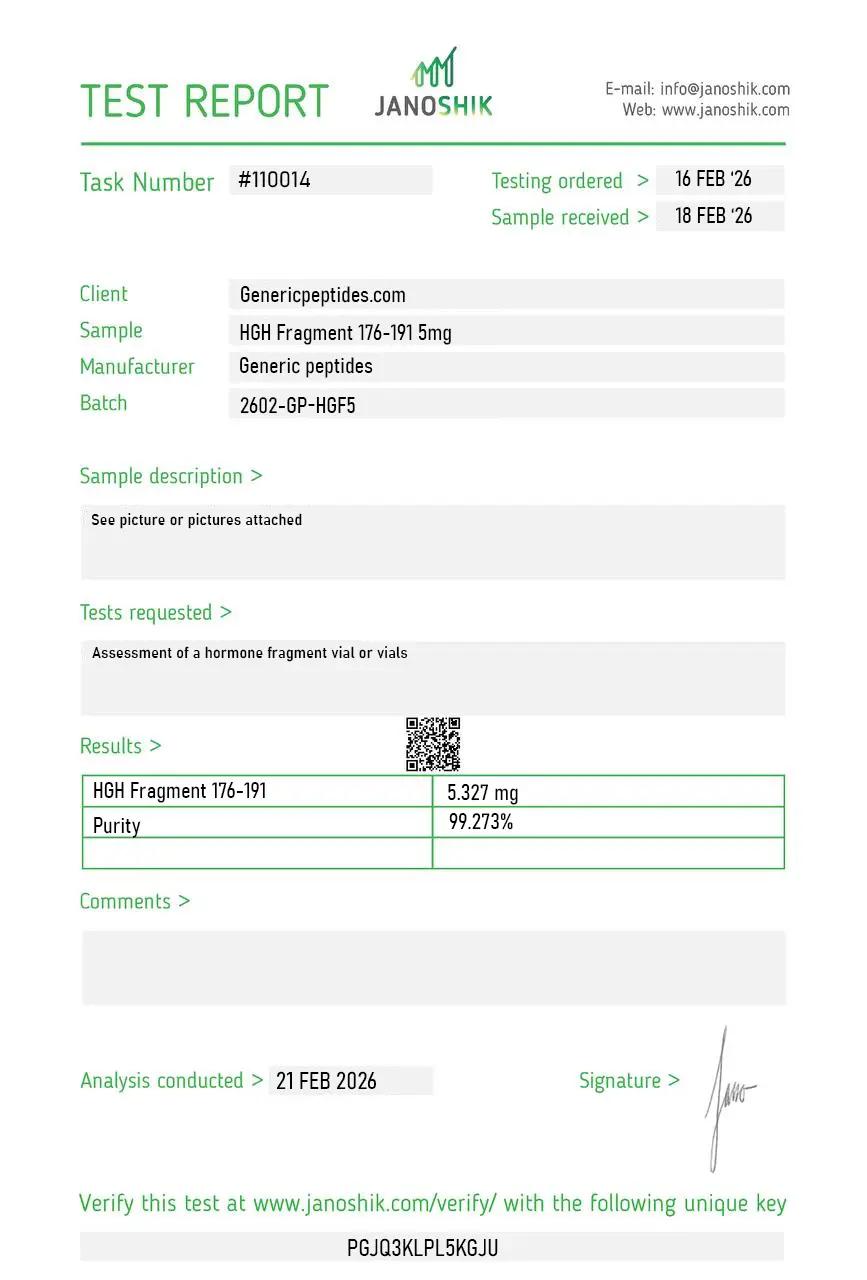 HGH Fragment 176-191 5mg Certificate of Analysis