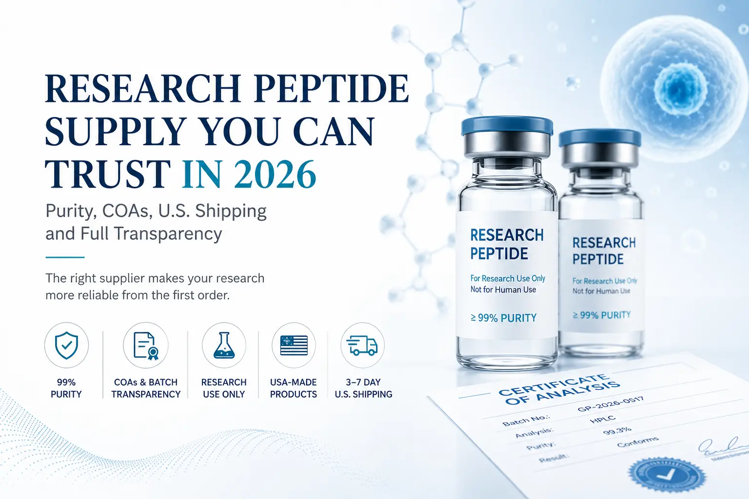 How to Choose a Research Peptide Supplier in 2026: Purity, COAs, U.S. Shipping and Transparency