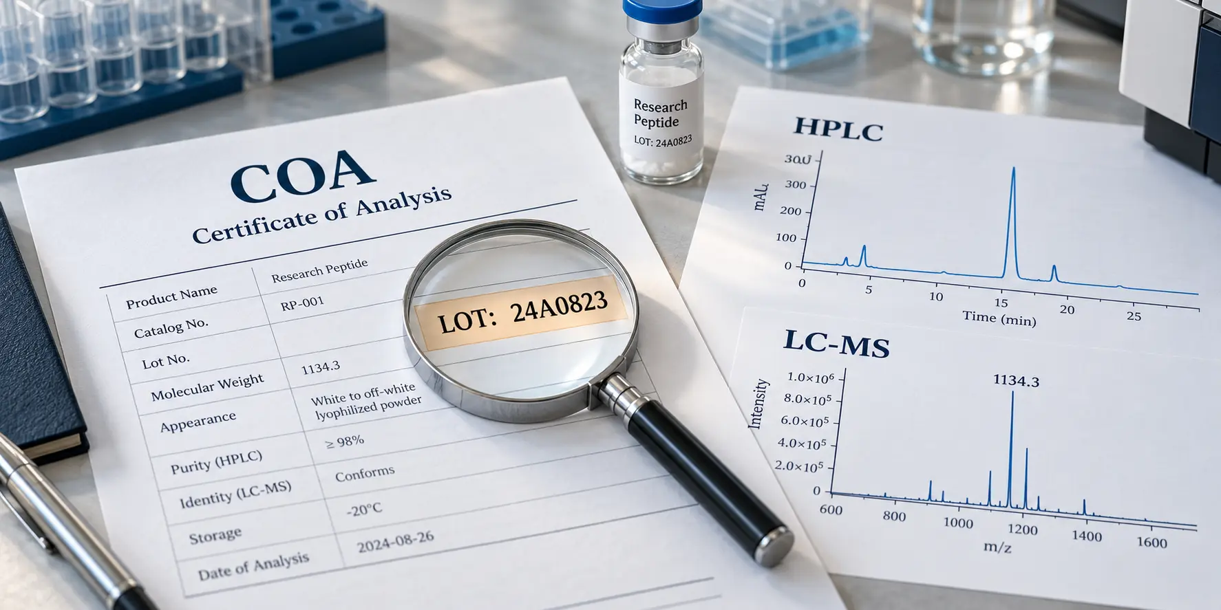 How to Read a Research Peptide COA: HPLC, LC-MS, Lot Numbers, and Purity Explained