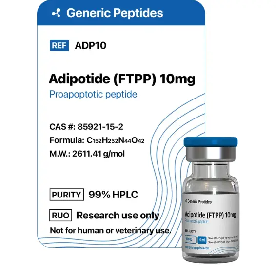 Adipotide (FTPP) 10 mg – 10 mg vial Prohibitin-targeting peptide 1 by Generic Peptides (Injection) – Fat Loss & Metabolism