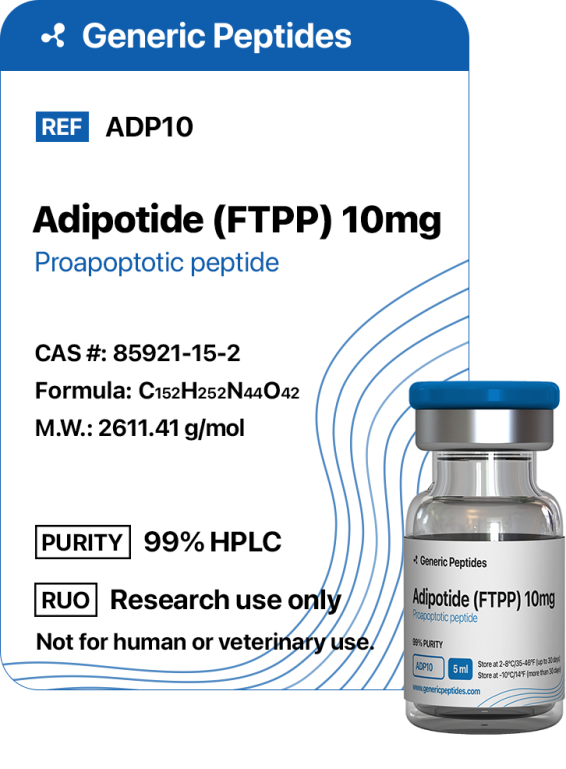 Adipotide (FTPP) 10 mg  %productStrengthvial Prohibitin-targeting peptide 1 by Generic Peptides (Injection)  Fat Loss & Metabolism