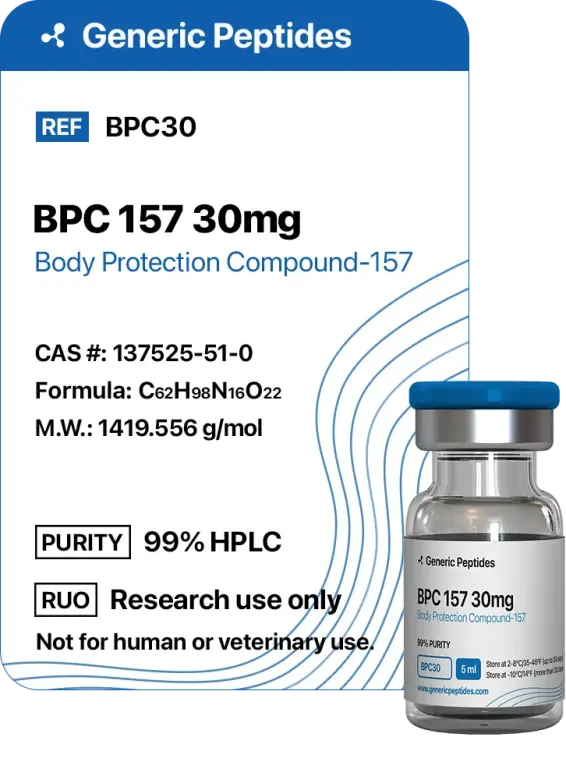BPC-157 30 mg  %productStrengthvial BPC-157 Pentadecapeptide by Generic Peptides (Injection)  Muscle Recovery & Regenerative