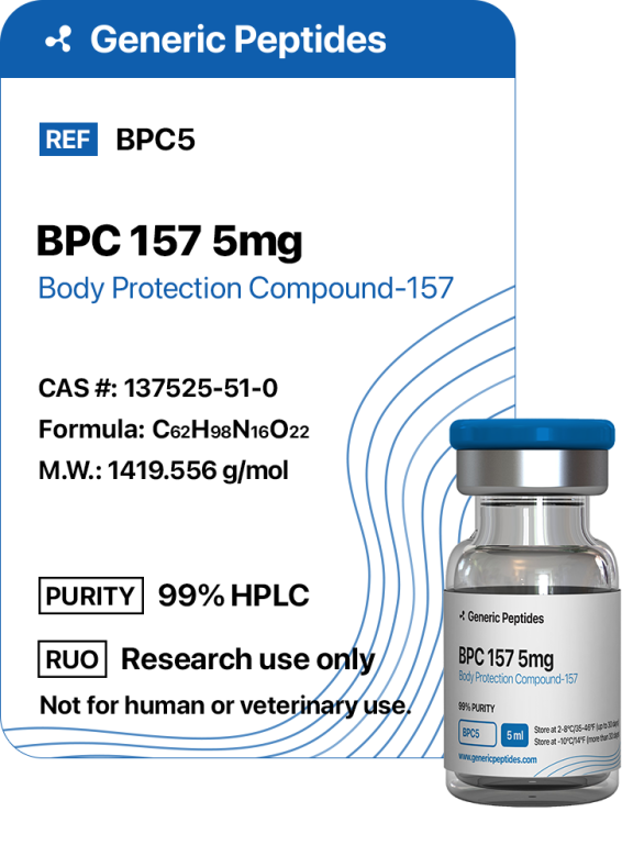 BPC-157 5 mg  %productStrengthvial BPC-157 Pentadecapeptide by Generic Peptides (Injection)  Muscle Recovery & Regenerative