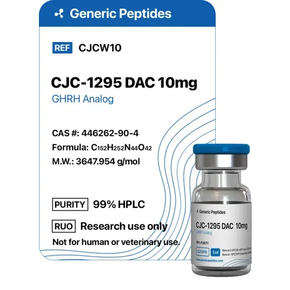 CJC-1295 DAC 10 mg – 10 mg vial Tetrasubstituted 30-Amino Acid Peptide Hormone by Generic Peptides (Injection) – Growth Hormone & IGF-1