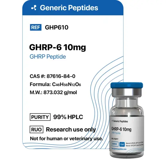 GHRP-6 10 mg – 10 mg vial Growth Hormone-Releasing Peptide 6 by Generic Peptides (Injection) – Growth Hormone & IGF-1