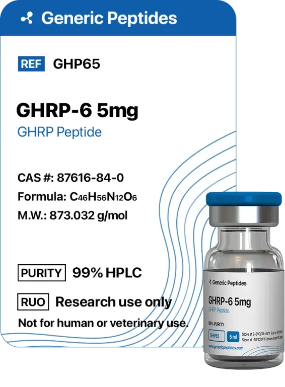 GHRP-6 5 mg  %productStrengthvial Growth Hormone-Releasing Peptide 6 by Generic Peptides (Injection)  Growth Hormone & IGF-1