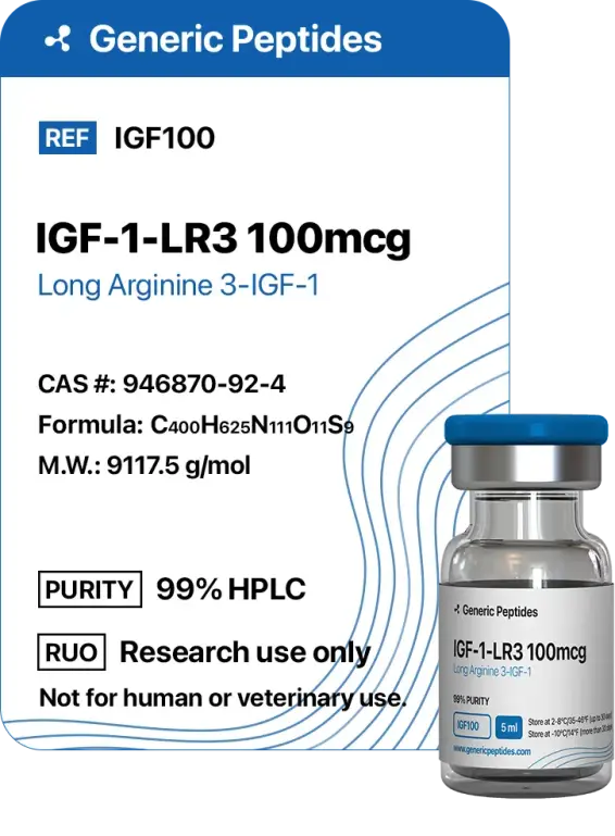 IGF-1-LR3 100 mcg  %productStrengthvial IGF-1 LR3 by Generic Peptides (Injection)  Growth Hormone & IGF-1