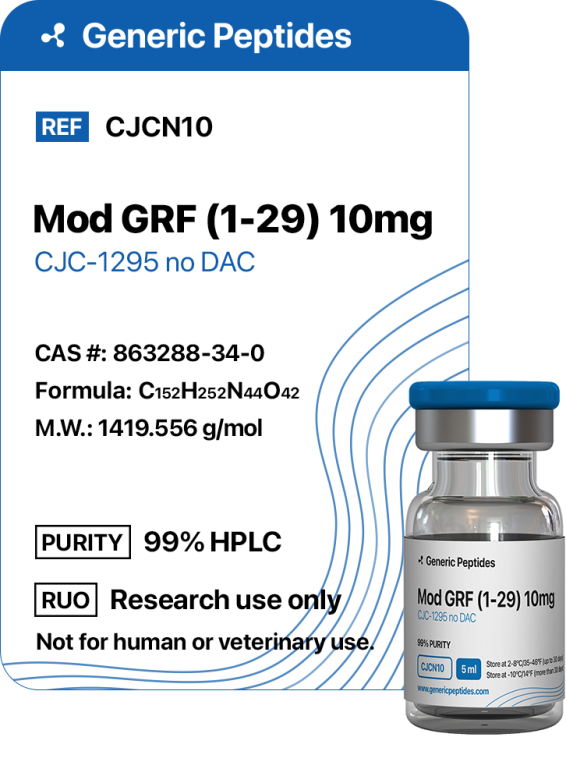 Mod GRF (1-29) 10 mg (CJC-1295 no DAC)  %productStrengthvial CJC 1295 No DAC by Generic Peptides (Injection)  Growth Hormone & IGF-1