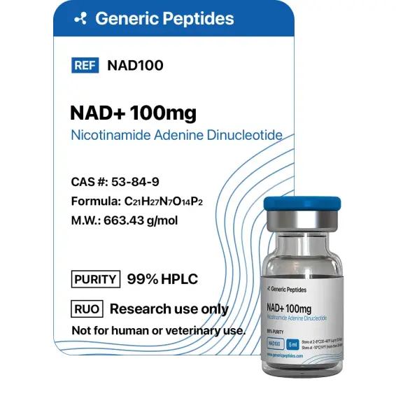 NAD+ 100 mg – 100 mg vial Nicotinamide Adenine Dinucleotide by Generic Peptides (Injection) – Anti-Aging & Longevity