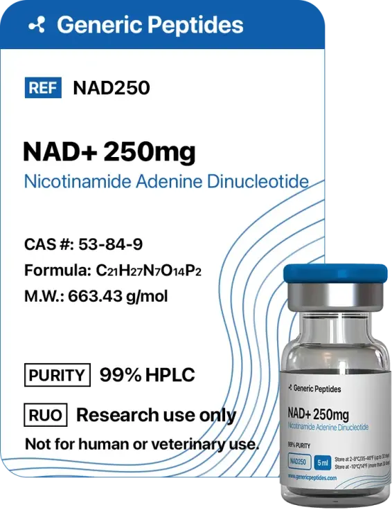 NAD+ 250 mg  %productStrengthvial Nicotinamide Adenine Dinucleotide by Generic Peptides (Injection)  Anti-Aging & Longevity