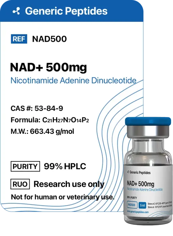 NAD+ 500 mg  %productStrengthvial Nicotinamide Adenine Dinucleotide by Generic Peptides (Injection)  Cognitive & Neurological