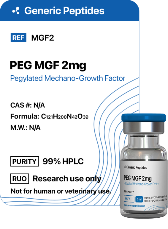 PEG MGF 2 mg  %productStrengthvial Pegylated Mechano Growth Factor by Generic Peptides (Injection)  Muscle Recovery & Regenerative
