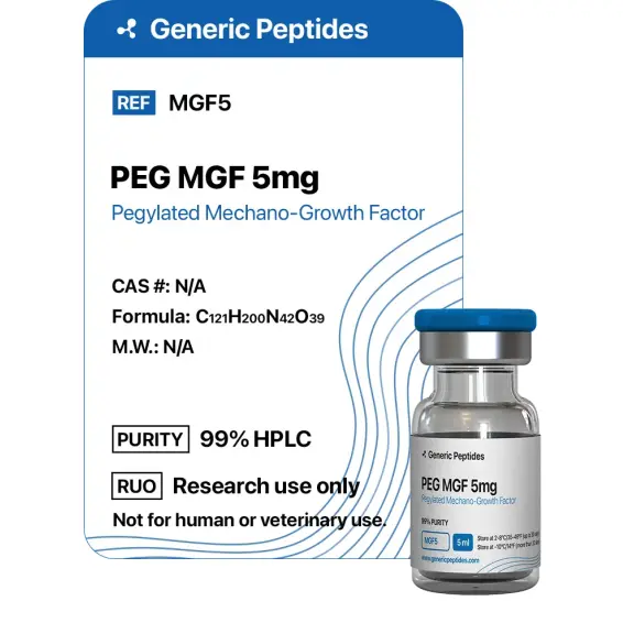 PEG MGF 5 mg – 5 mg vial Pegylated Mechano Growth Factor by Generic Peptides (Injection) – Muscle Recovery & Regenerative