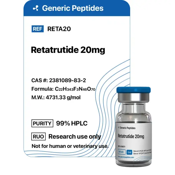 Retatrutide 20 mg – 20 mg vial Retatrutide by Generic Peptides (Injection) – Anti-Aging & Longevity