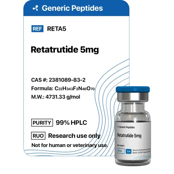 Retatrutide 5mg – 5 mg vial Retatrutide by Generic Peptides (Injection) – Anti-Aging & Longevity