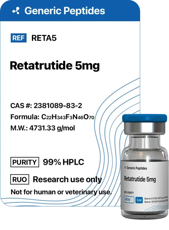 Retatrutide 5mg  %productStrengthvial Retatrutide by Generic Peptides (Injection)  Anti-Aging & Longevity