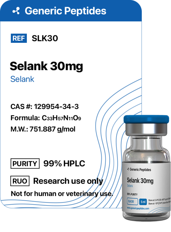 Selank 30 mg  %productStrengthvial Selank Anxiolytic Peptide by Generic Peptides (Injection)  Cognitive & Neurological