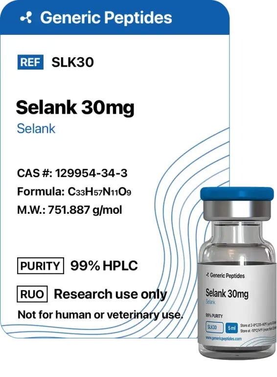 Selank 30 mg  %productStrengthvial Selank Anxiolytic Peptide by Generic Peptides (Injection)  Cognitive & Neurological