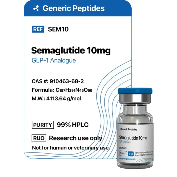 Semaglutide 10 mg – 10 mg vial Glucagon-Like Peptide-1 (GLP-1) by Generic Peptides (Injection) – Fat Loss & Metabolism