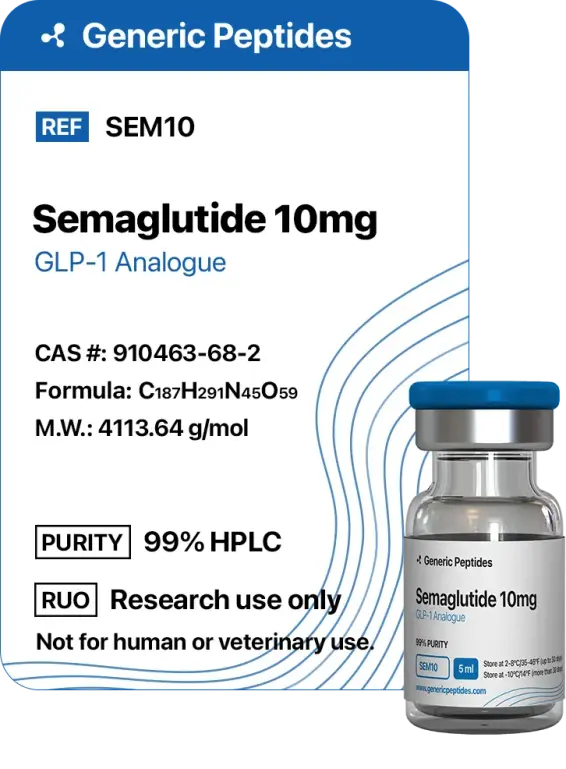 Semaglutide 10 mg  %productStrengthvial Glucagon-Like Peptide-1 (GLP-1) by Generic Peptides (Injection)  Fat Loss & Metabolism