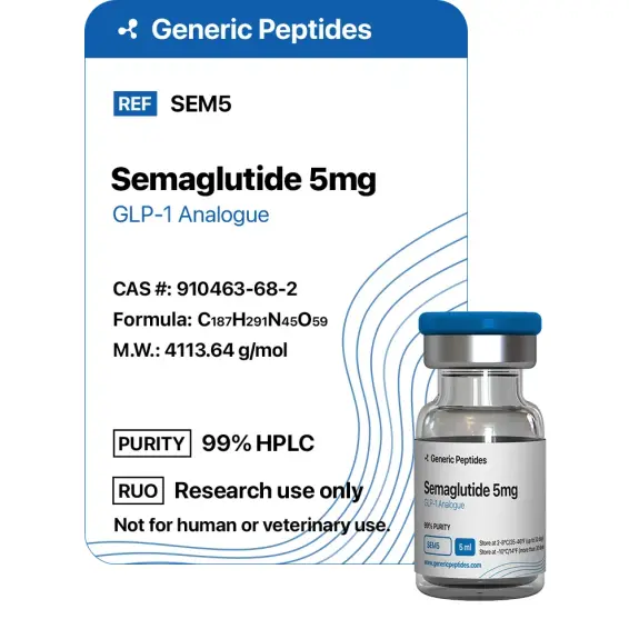 Semaglutide 5 mg – 5 mg vial Glucagon-Like Peptide-1 (GLP-1) by Generic Peptides (Injection) – Fat Loss & Metabolism