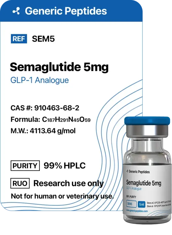 Semaglutide 5 mg  %productStrengthvial Glucagon-Like Peptide-1 (GLP-1) by Generic Peptides (Injection)  Fat Loss & Metabolism