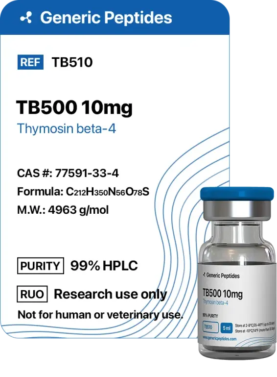 TB 500 10 mg  %productStrengthvial Thymosin Beta 4 by Generic Peptides (Injection)  Muscle Recovery & Regenerative