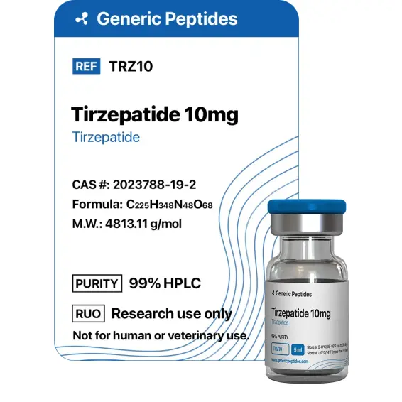 Tirzepatide 10 mg – 10 mg vial Tirzepatide by Generic Peptides (Injection) – Fat Loss & Metabolism
