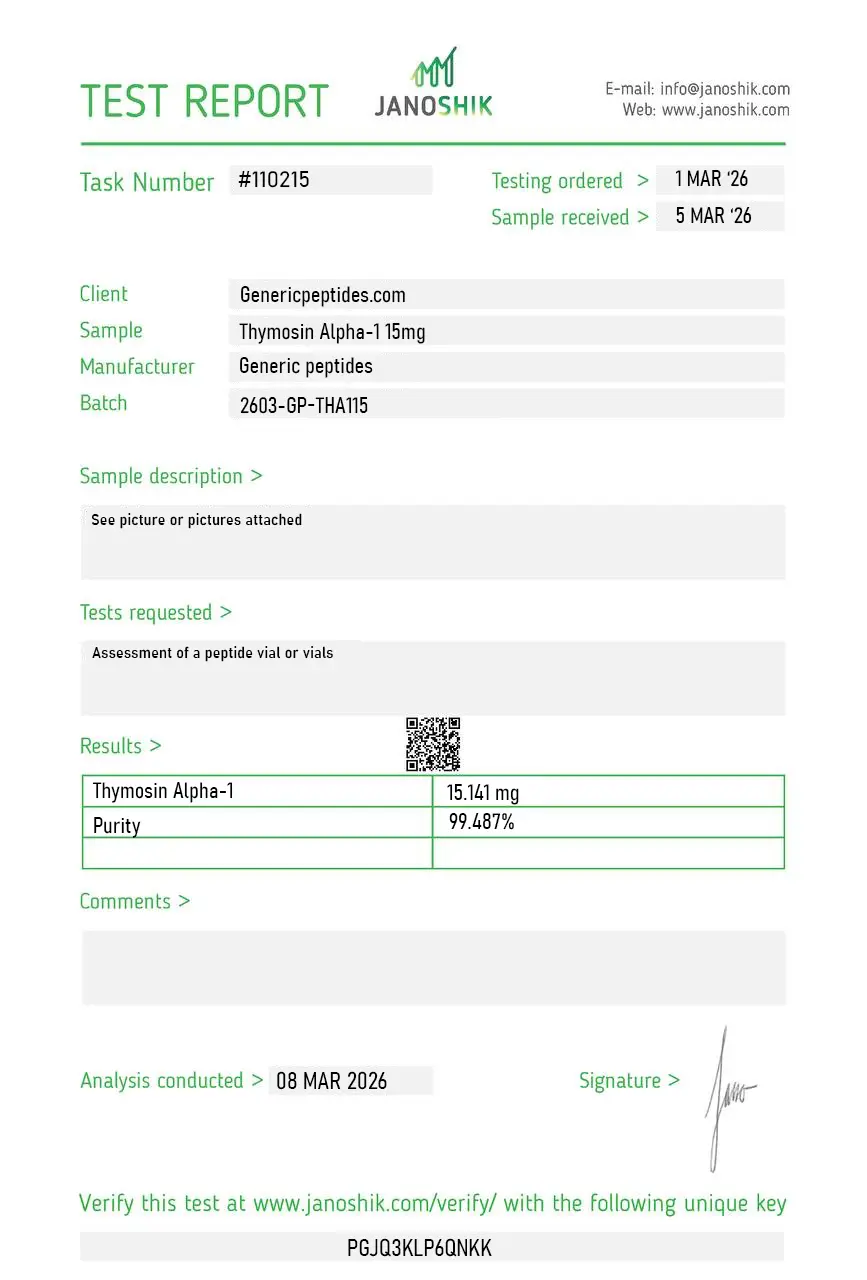 Thymosin Alpha-1 15mg Certificate of Analysis